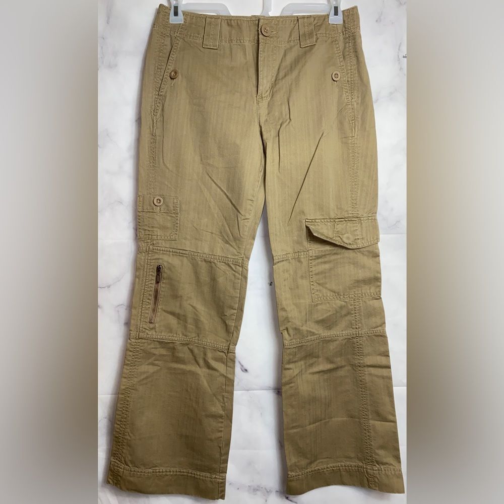 Vintage Eddie Bauer Womens Cargo Pants Beige Striped SZ 8